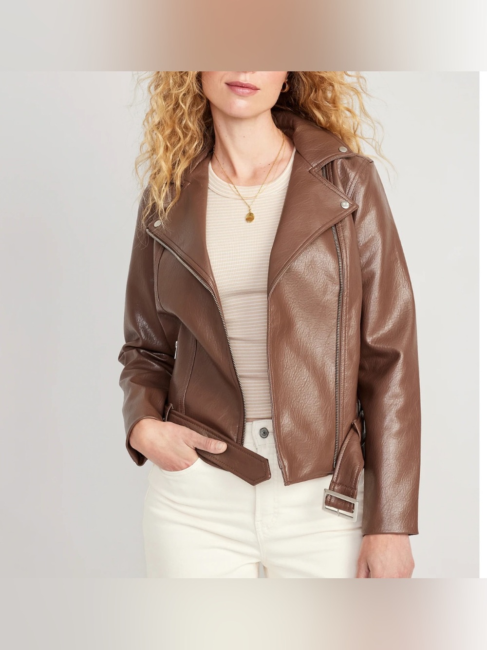 BRAND NEW: Women's Brown Faux Leather Moto Jacket